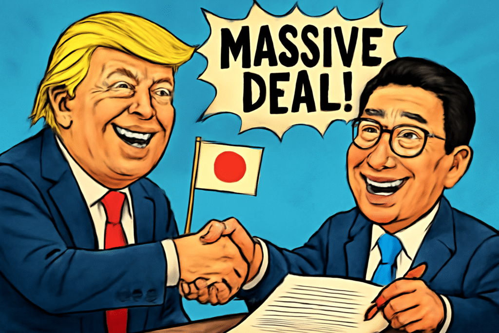 trump and fumio kishida signing a massive deal