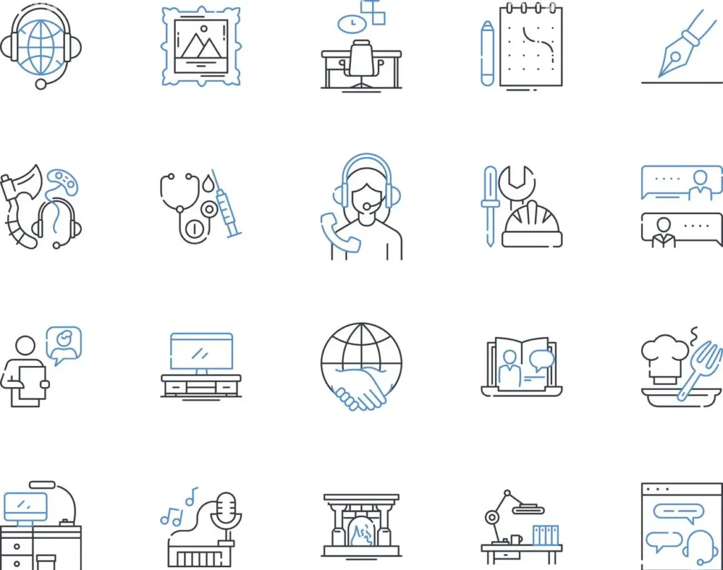 Line icons representing different facets of the gig economy and freelancing, illustrating the diverse opportunities on platforms like Fiverr