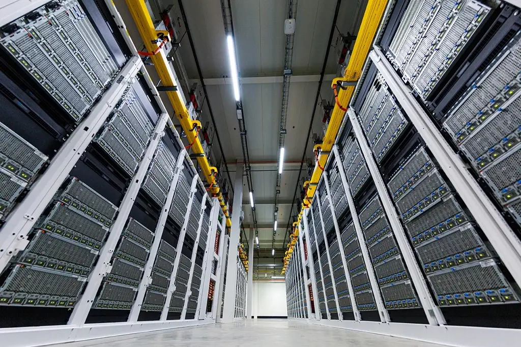 Microsoft Azure data center interior showcasing rows of server racks powering cloud services
