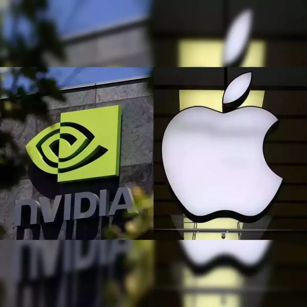 Logos of Nvidia and Apple, two major tech companies influencing the Nasdaq Composite Index