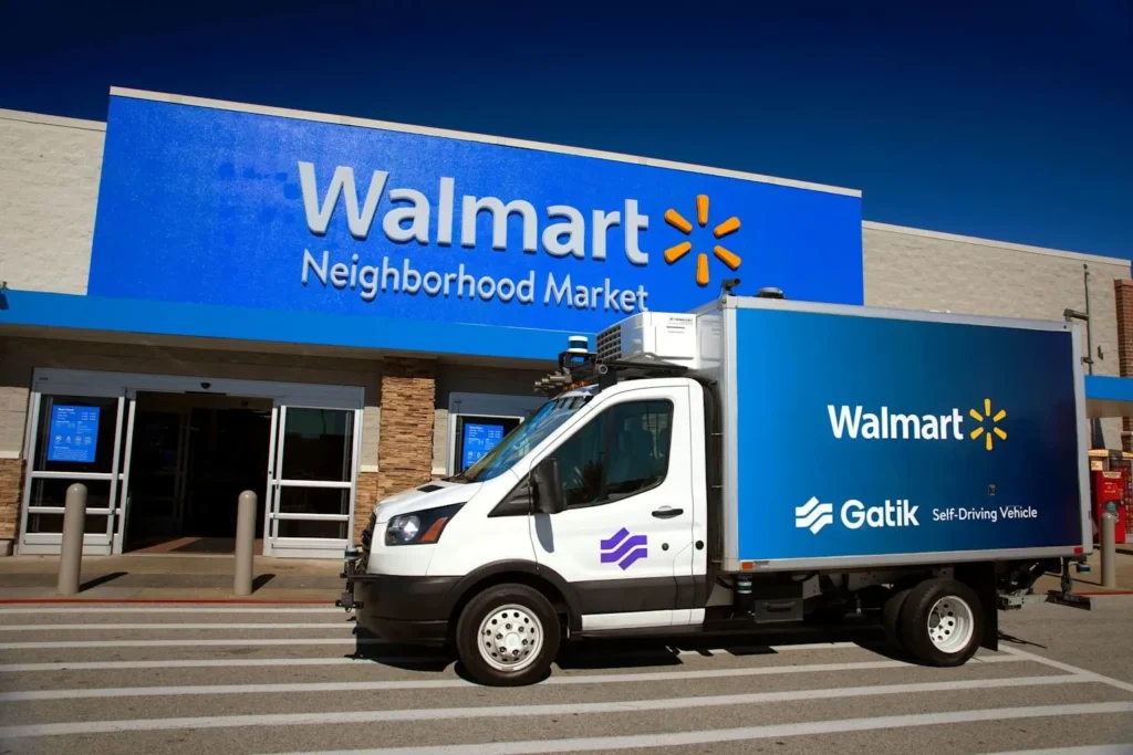 Walmart's Neighborhood Market with a Gatik self-driving refrigerated delivery truck showcasing Walmart's innovation in ecommerce and autonomous delivery
