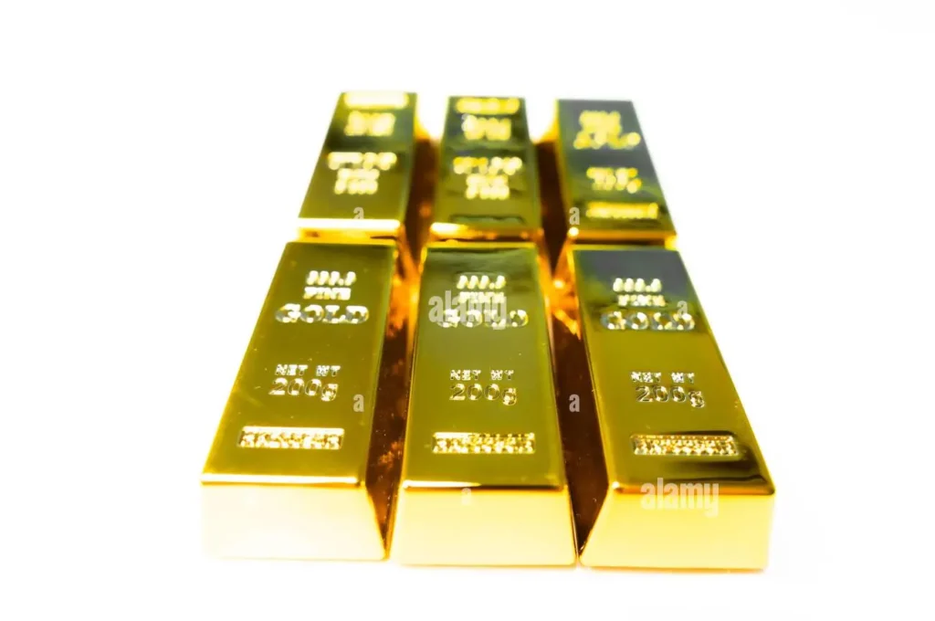 Stacked gold bars showing high-purity fine gold typically represented in gold ETFs like GLD 