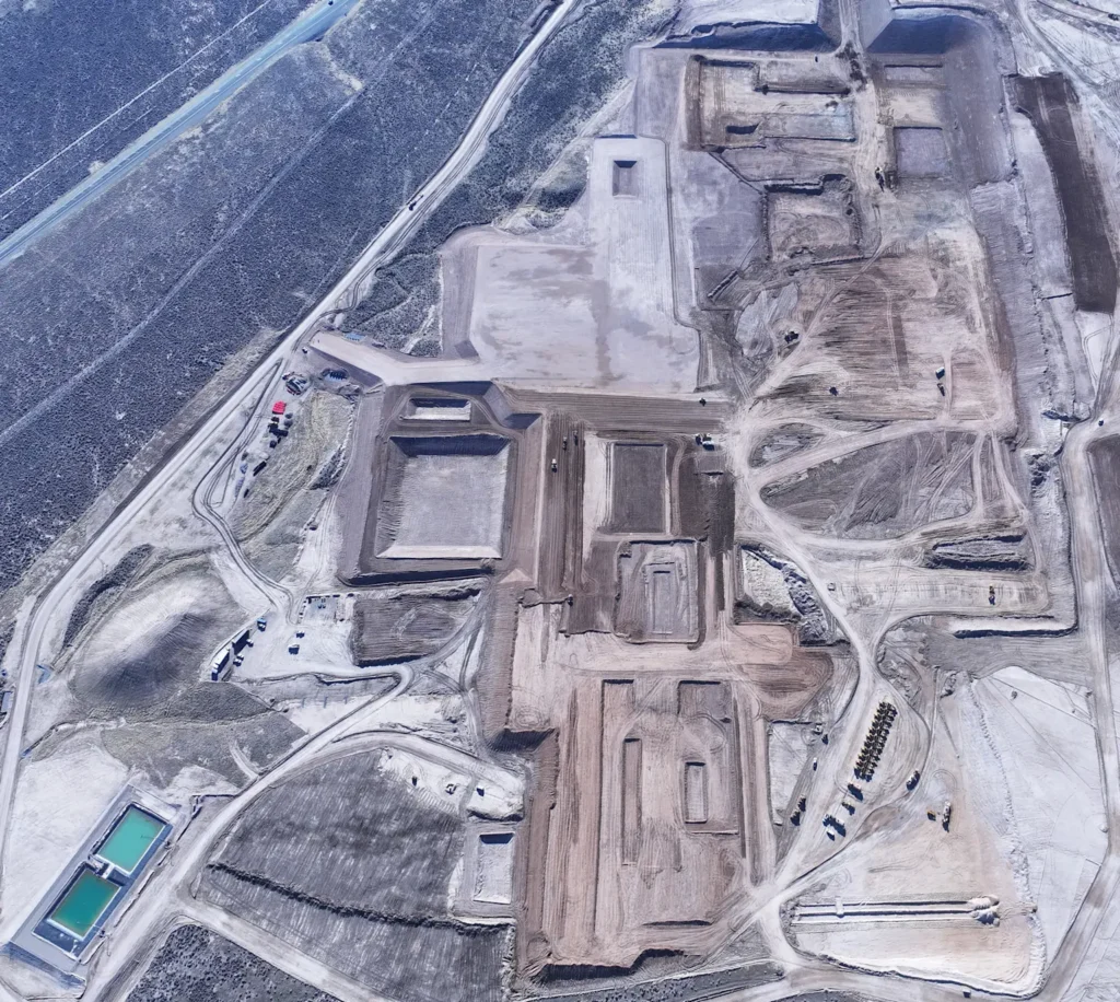Aerial view of Thacker Pass lithium mine construction site in Nevada highlighting excavation and mining infrastructure