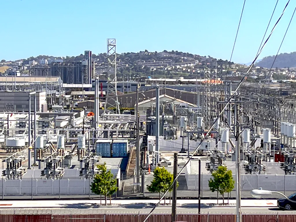 PG&E electric utility infrastructure showcasing complex power substation equipment in California 