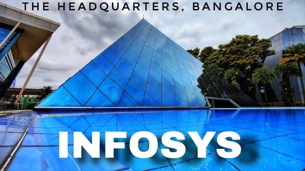 Infosys headquarters building in Bangalore, showcasing its iconic glass pyramid structure and modern architecture 