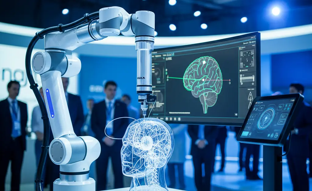 Robotic arm demonstrating ClearPoint Neuro's advanced brain navigation system with 3D imaging and surgical precision 