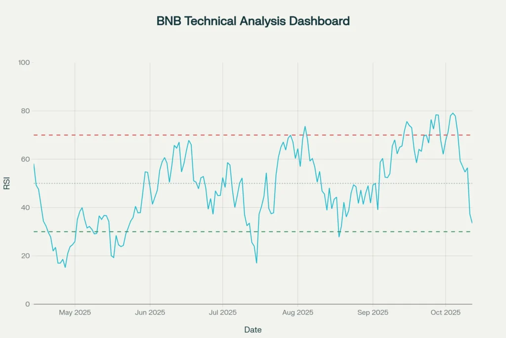 BNB Technical Analysis Dashboard showing RSI, volume trends, and market indicators for comprehensive fundamental analysis