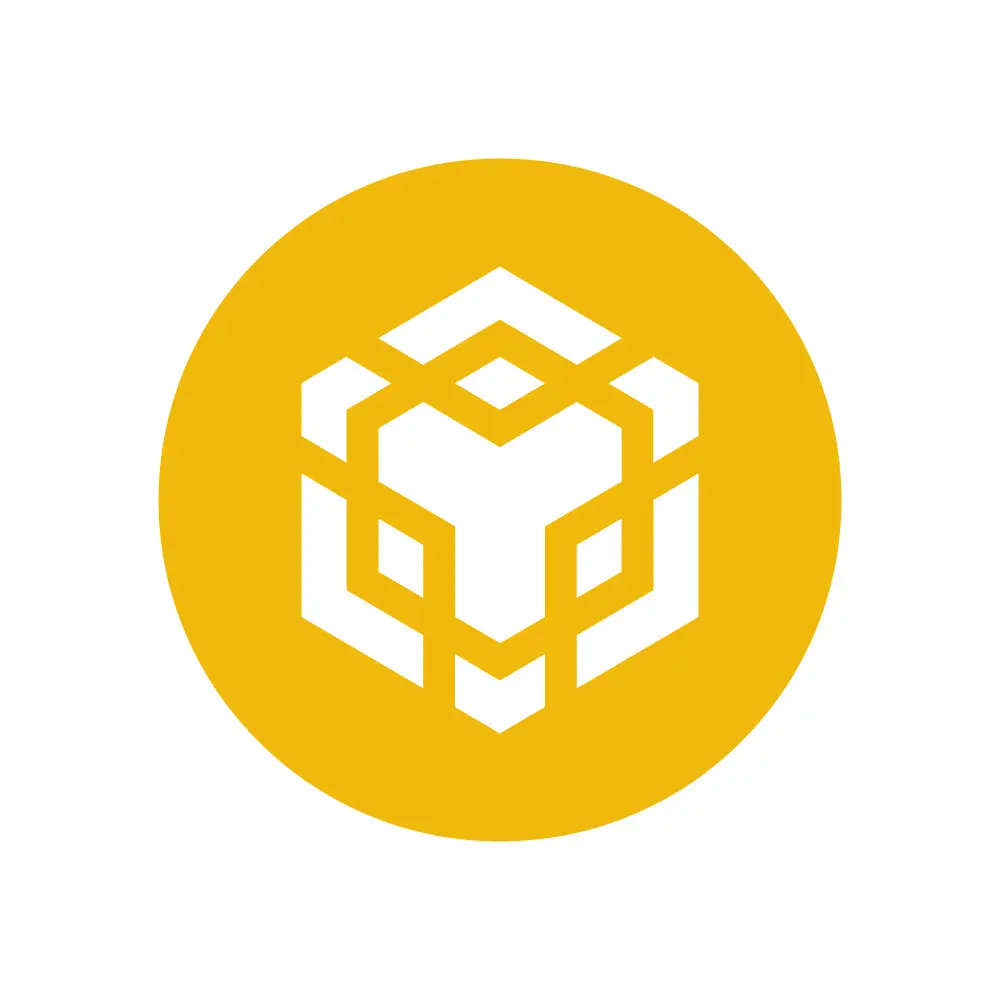 Official Binance Coin (BNB) logo featuring a white geometric cube on a yellow background