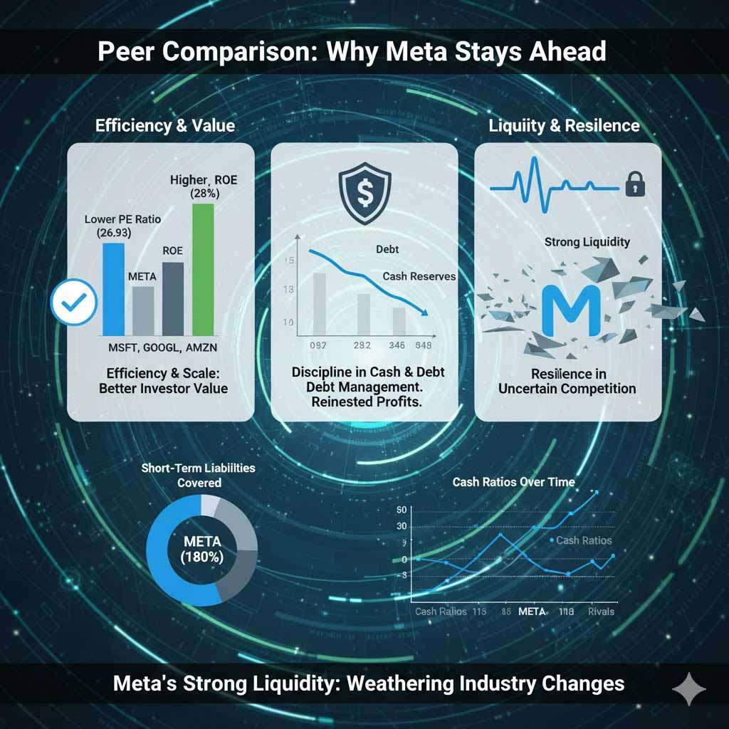 Meta’s strong liquidity means it can cover short-term liabilities with ease. Even as cash ratios have dropped a bit, Meta remains more resilient than rivals in weathering industry changes.