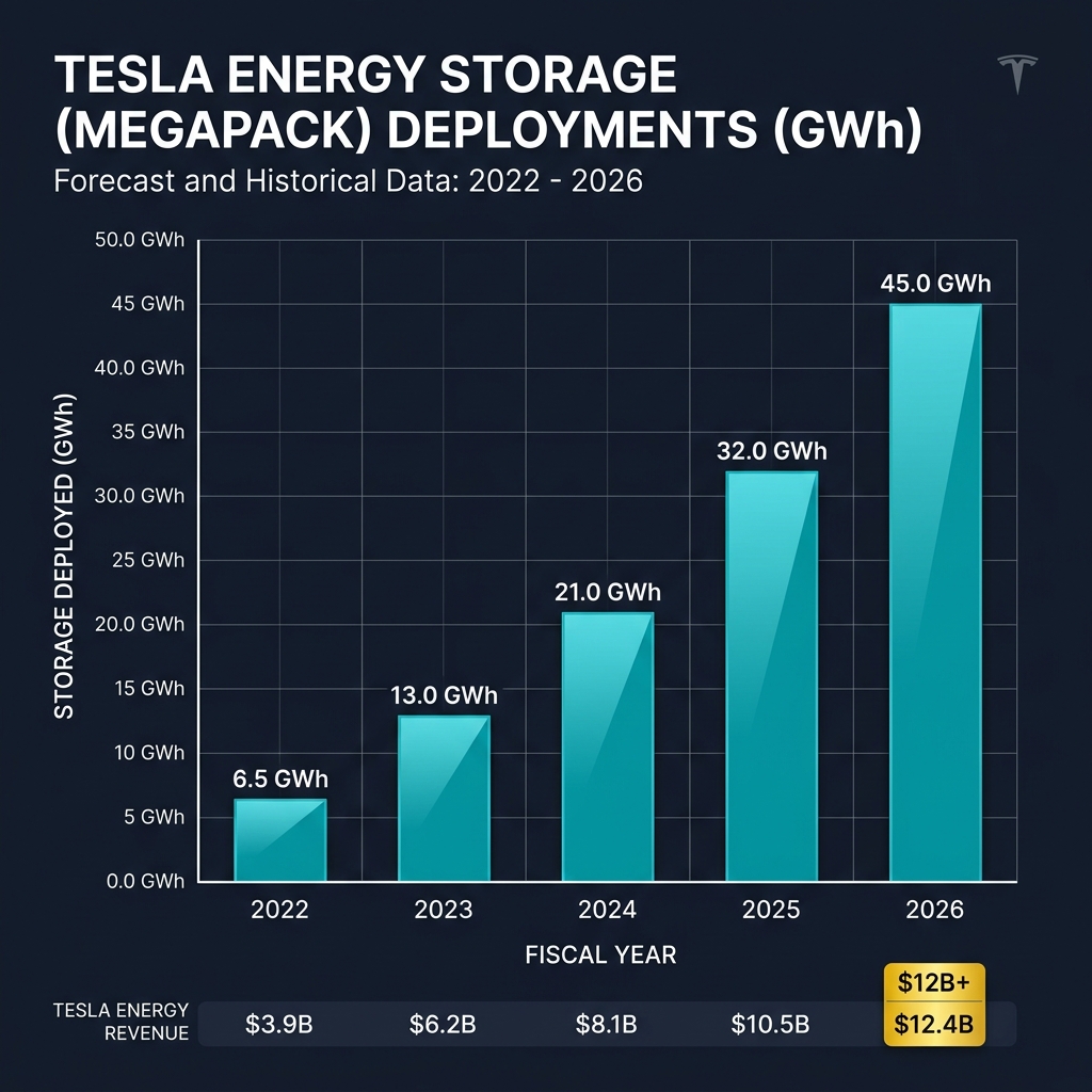 Tesla TSLA Energy Storage Megapack Deployments GWh Chart